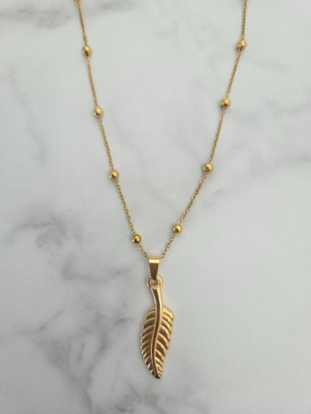 Gold Feather Pendant Necklace Dainty Satellite Chain Boho Minimalist Jewelry - Picture 3 of 14